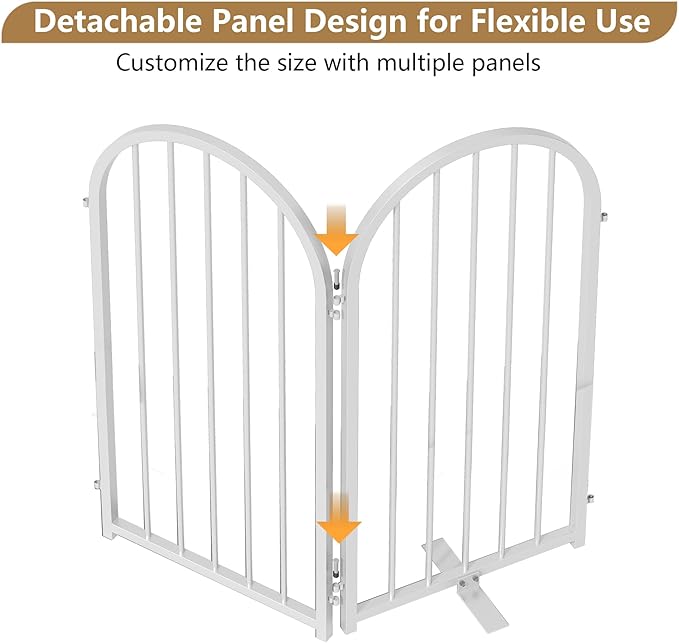 PUPETPO Full Metal Dog Gate for Indoor Outdoor, 32" Tall Free Standing Pet Dog Fence, 36" Wide Arched Pet Gates for Stairs, Hallways, Doorways, Kitchen, Decks, Yards (White, 2 Panels)