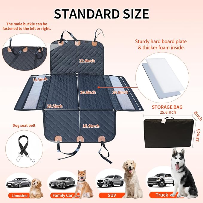 Dog car seat Cover for Back seat Hard Bottom Half Dog car seat Cover Passenger Friendly Back seat Extender for Dogs