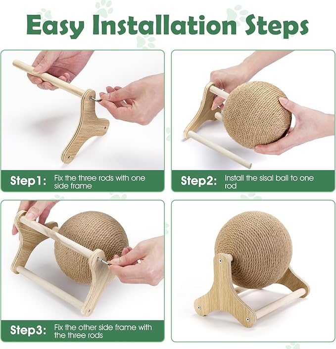 Outamateur Sisal Cat Scratcher Ball Toy with Stable Stand, Interactive Exercise Toy, Sisal Cat Scratching Ball for Small Pet Interactive Exercise and Play