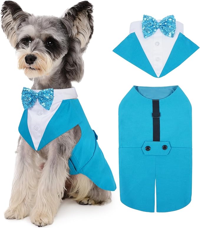 Kuoser Dog Tuxedo for Medium Dogs, Pet Wedding Outfit with Bow Tie, Dog Suit and Bandana Set Formal Dogs Tux Pet Costume Halloween Christmas Outfit for Birthday Party Cosplay