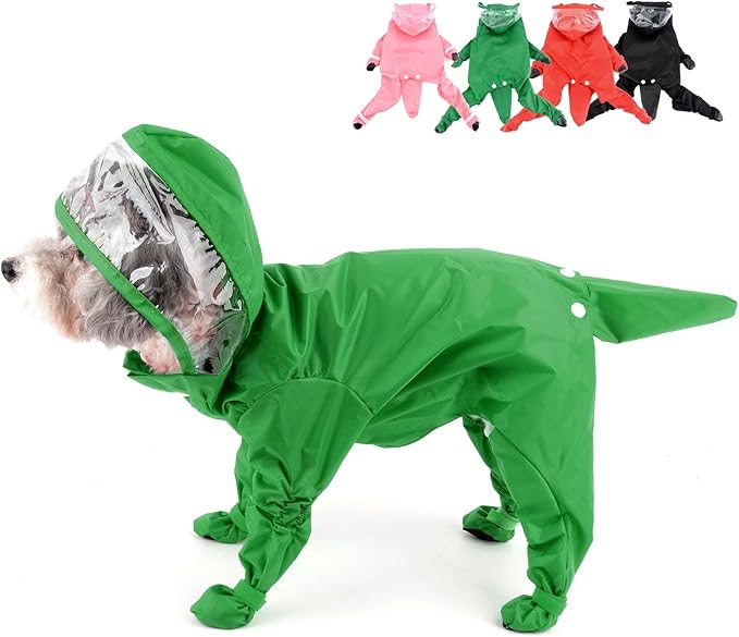 Zunea Waterproof Dog Raincoat with Hood for Small Dogs Rain Poncho Jumpsuit with Rain Boots Puppy Hooded Slicker Rainwear Four-Legged Pet Rain Jacket for Walking Green L