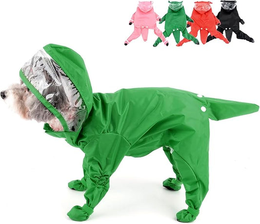 Zunea Waterproof Dog Raincoat with Hood for Small Dogs Rain Poncho Jumpsuit with Rain Boots Puppy Hooded Slicker Rainwear Four-Legged Pet Rain Jacket for Walking Green M