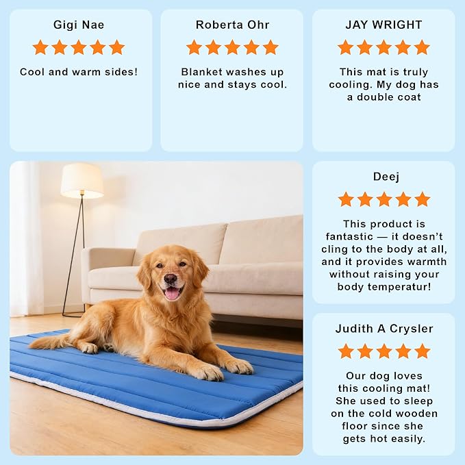 Dog Cooling Mat, Cold Memory Sponge Cooling Mat for Dog, Foldable Crate Pet Bed & Non-Slip, (Q-Max > 0.45) Long-Lasting Cool & Keep Your Pet Cool (XX-Large - 51x43 Inch)