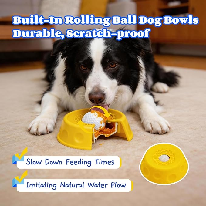 Dog Lick Bowl with Ball, Slow Feeder Lick Ball Bowl for Dogs, Dog Licking Bowl with Rolling Ball, Slow Feeder Ball Bowl to Slow Pet Eating, Rolling Ball Dog Bowl Give Pet More Time to Enjoy Eating