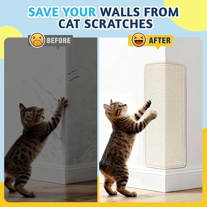 ENONCI Wall Corner Cat Scratcher | Cat Scratcher Wall Mounted with Faux Sisal & Carpet Pad, 23.6x11.8 Inch Furniture Protector for Indoor Cats to Protect Couches & Walls