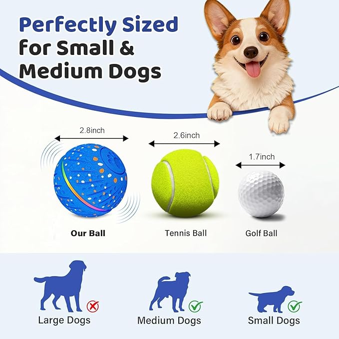 Interactive Dog Ball Toy - Smart Moving Bouncing Dog Ball with RGB Lights, E-TPU Material, 3 Play Modes Automatic Rolling Ball Dogs Toy for Small Medium Dogs Keep Them Busy(Blue)