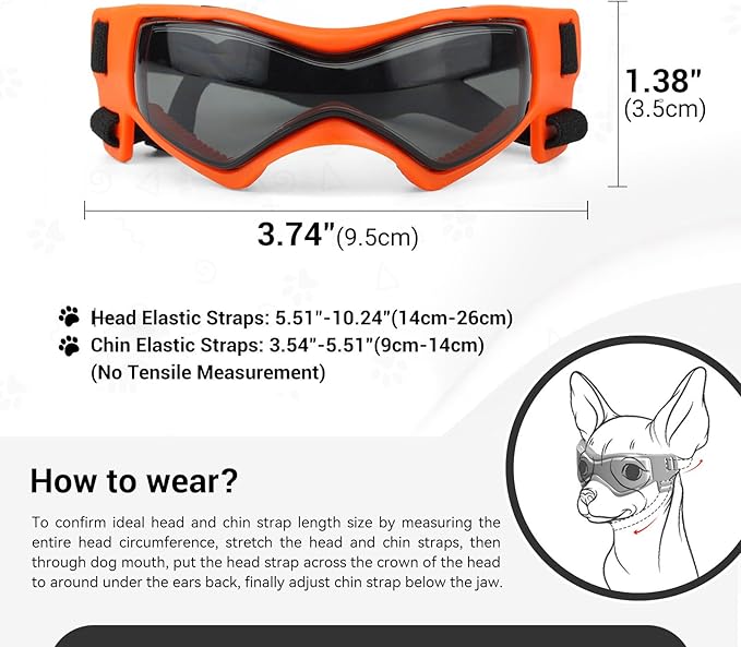 Dog Goggles for Extra Small Breed, Anti-UV Windproof Doggie Sunglasses, Small Dog Glasses Eye Protection for Riding Cycling Hiking, Orange