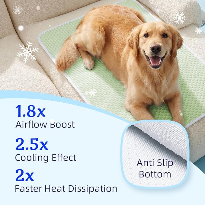 Mora Pets Dog Cooling Mat Instant Self Cooling Pad for Dogs & Cats Breathable Washable Summer Pet Cool Mat Indoor Outdoor, Puppy Cold Blanket for Floor Crate Car Travel Use Medium 36'' x 27'' Green