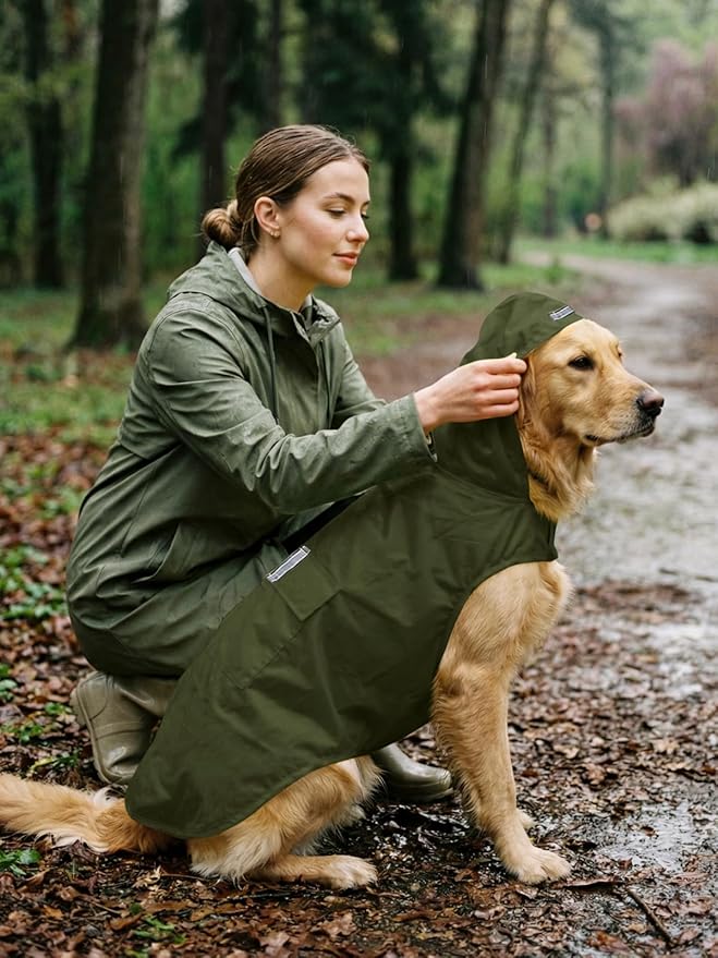 Dog Raincoat Reflective Adjustable Hooded Pet Rain Jacket Poncho with Leash Hole for Dogs S-5XL