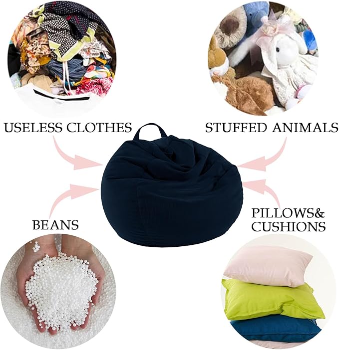 LPMOERA Stuffed Animal Storage Bean Bag Chair Cover (No Filler) For Kids and Adults.Pets Dogs/Cats Lazy Beds.Soft Premium Corduroy Stuffable Bean Bag For Organizing Children Plush Toys or Memory Foam