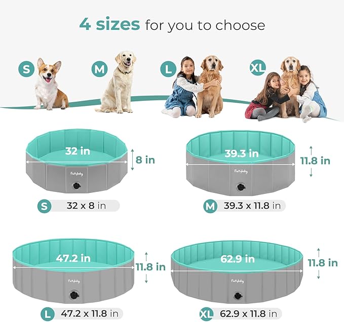 Furrybaby Dog Pool, Kiddie Pool with Hard Plate Collapsible Pet Bath Foldable Swimming Pet Pool Portable Grey 39''
