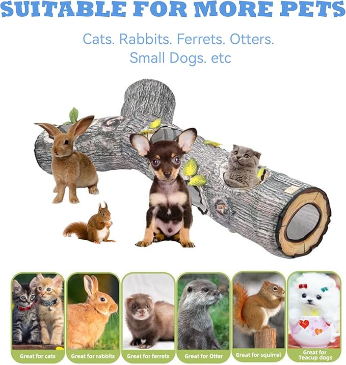 Cat Tunnel,Cat Tunnels for Indoor Cats,Tree Trunk Play Toy for Large Cats、Kitten and Other Small Animals to Chase and Play,Foldable Easy to Store,Cat Tube Toys Long 59"