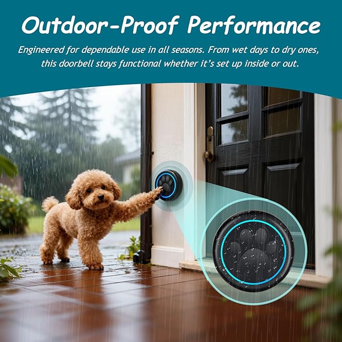 Halo Paw Smart Dog Door Bell – Touch-to-Ring BK Dog Bells to Go Outside, LED Light Wireless Dog Buttons & Dog Clicker for Communication, Waterproof Bell for Dogs to Ring to Go Potty(2 Chimes & 1 Bell)