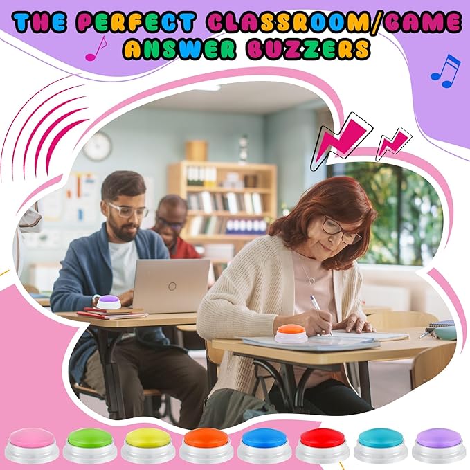 Honoson 8 Pieces Recordable Answer Buzzers Button for Trivia Games Show Buzzers Recording Buttons Gifts for Classroom Team(Elegant Color)