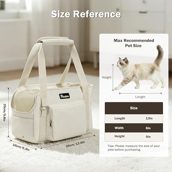 Pawaboo Dog Purse Carrier, Airline Approved Soft Sided Pet Carrier for Small Dogs Cats Rabbits with Large Pockets, Safety Leash, Soft Cushion, Breathable Dog Travel Carrying Tote Bag with Mesh Window