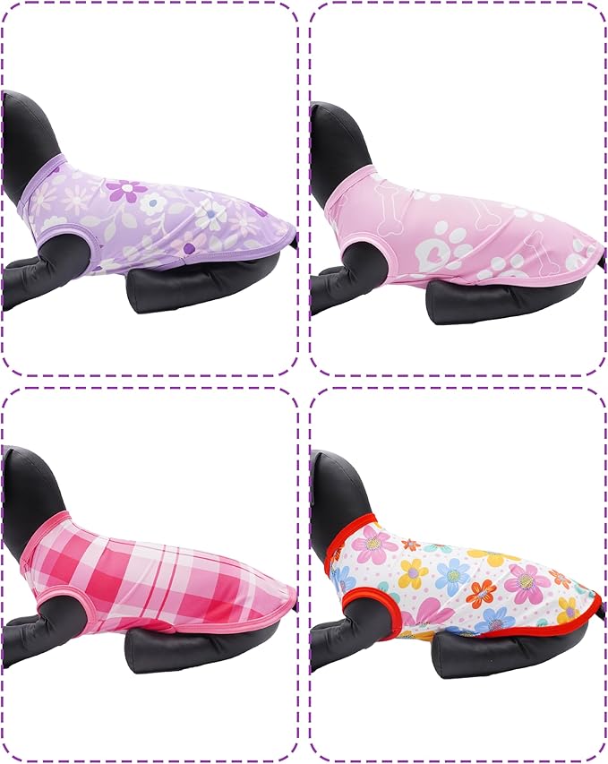 PET SHOW 4 Pack Summer Dog Shirts for Medium Dogs Girl UPF 50+ UV Sun Protection Cooling Clothes Tank Top Floral Puppy T-Shirts Pet Holiday Party Sleeveless Vest Pink(Large)