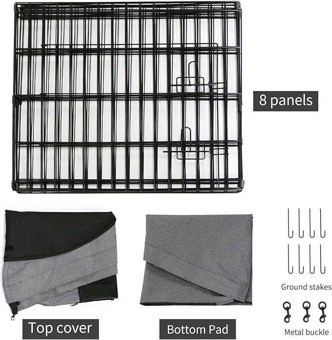 PETIME Foldable Metal Dog Exercise Pen/Pet Puppy Playpen Kennels Yard Fence Indoor/Outdoor 8 Panel 24" W x 36" H with Top Cover and Bottom Pad (Playpen+Bottom+Top Cover, 8 Panels 36" H)
