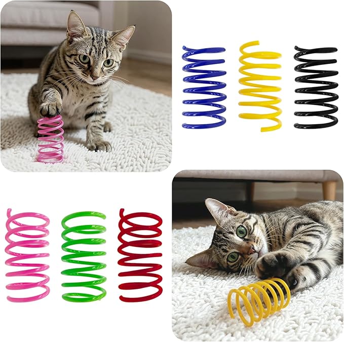 6Colors Plastic Spring Cat Toys, 30 Pack Spiral Springs for Indoor Cats to Swat, Bite, Hunt, Interactive Toys for Cats and Kittens