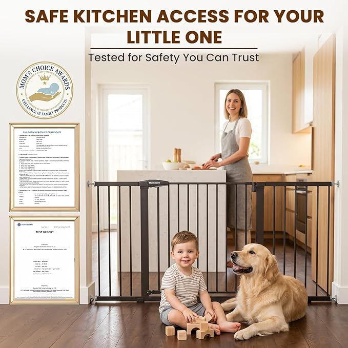 Mumeasy Extra Wide Large Baby Gate for Doorways, 36-66" Walk Through Wide Long Dog Gate for Door & Stair, Auto Close Dual Swing Pressure Mounted Child Safety Gate for Toddlers, Puppies & Pets, Black