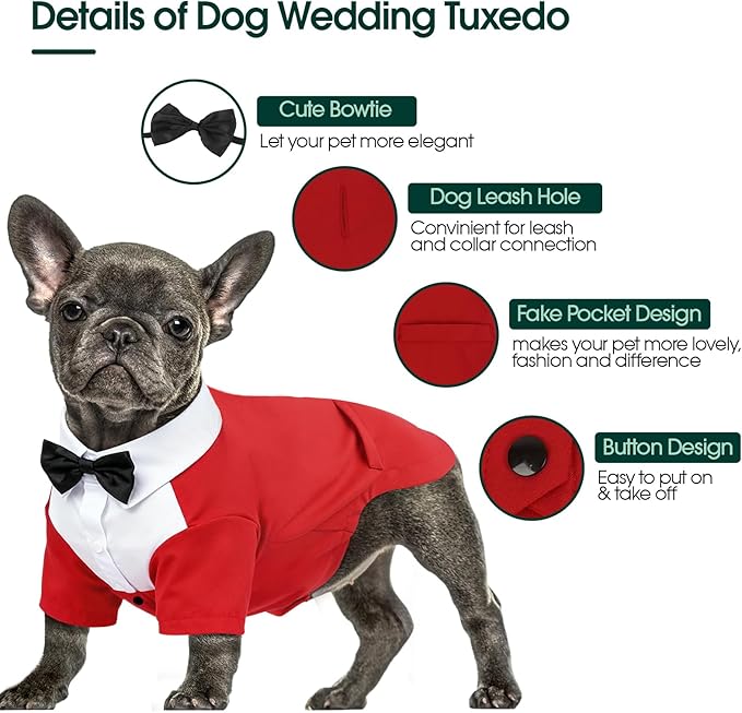 Kuoser Dog Tuxedo and Bandana Set, Dog Wedding Suit with Bow Tie, Formal Pet Tux Party Birthday Costume Shirt for Small Medium Large Dogs, Puppy Prince Attire Outfit for Halloween Valentines Christmas