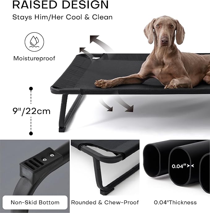 MADE 4 PETS Raised Dog Bed for XXL Dogs - Outdoor Elevated Pet Cot with Snap-in Legs, Washable Mesh, Non-Slip Feet, Durable & Chew-Resistant Hammock Bed, Indoor & Outdoor Use, 54"x37", Black