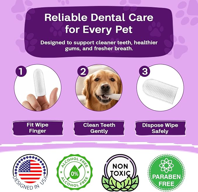 Dental Wipes Unscented – Best Dog Teeth Cleaning, Dog Dental Wipes for Dogs Teeth, Finger Toothbrush for Dogs and Cats, Oral Care, Remove Plaque, Tartar & Bad Breath – 50 Count