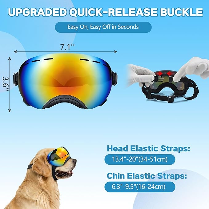 Dog Goggles for Medium to Large Breeds, Stylish Pet Sunglasses with Rainbow PC Lens, Soft TPU Frame & Adjustable Straps, Windproof Dustproof UV Protection Eyewear for Outdoor Riding Hiking (Black)