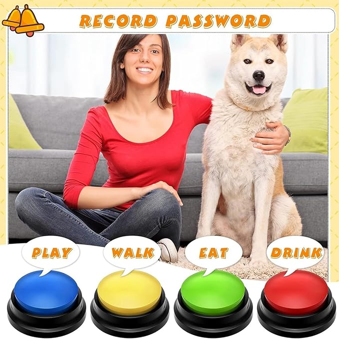 Dog Buttons for Communication, Set of 4 Color Dog Talking Button, 30s Voice Recordable Pet Training Tool, Speaking Buttons for Cats & Dogs with Scene Stickers and Rubber Mat (Red_B)