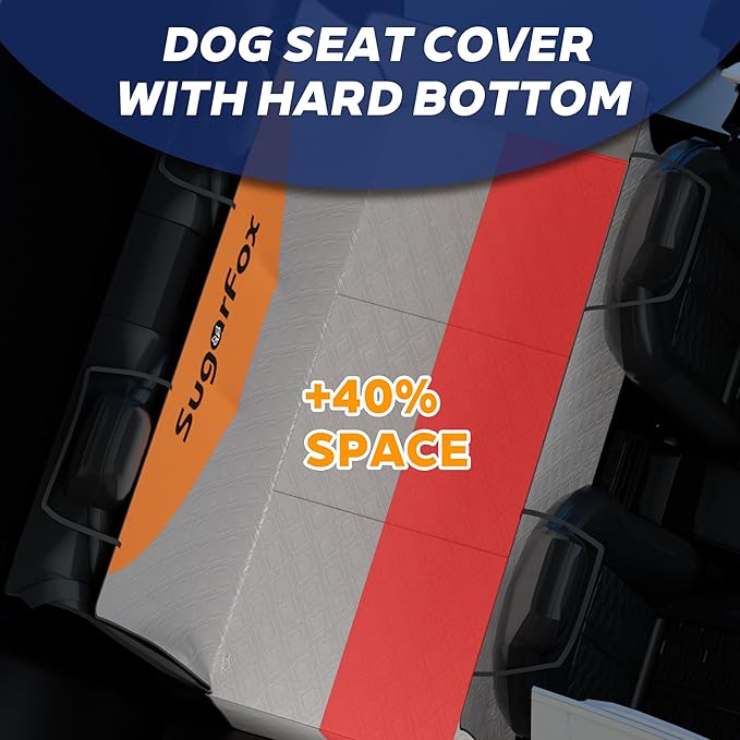 SugarFox Dog Car Seat Cover for Back Seat - Upgraded PU Leather Dog Hammock, 400lbs Hard Bottom Backseat Pet Cover, Waterproof Anti-Scratch + Pet Safety Belt (Gray-54“x18”)