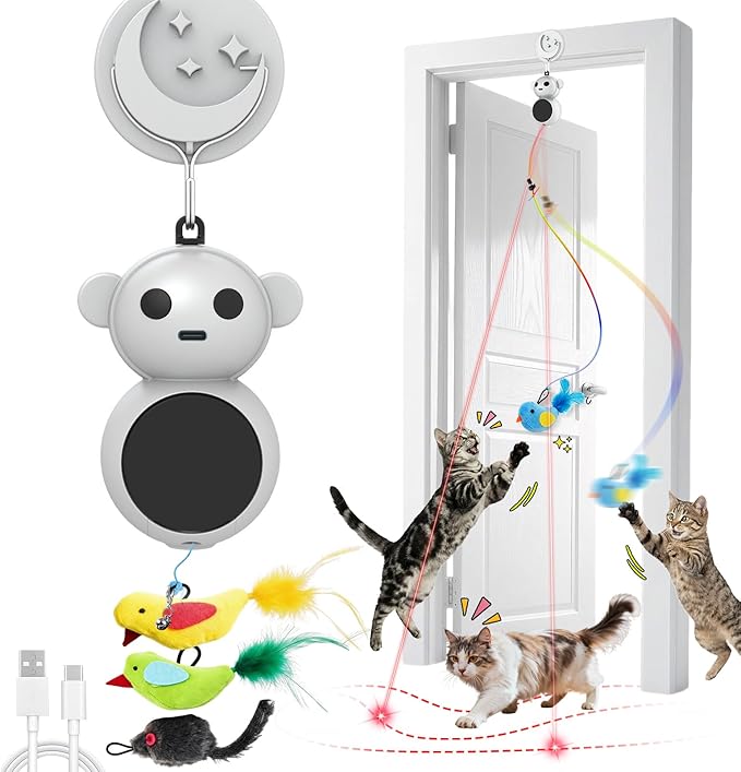 Interactive Cat Toys for Indoor Cats: 2 in 1 Cat Toy with Automatic Flying Bird & Mouse Wand, Smart Motion Mode Adjustable Speed, USB Rechargeable Safe for Bored Kittens and Adult Cats