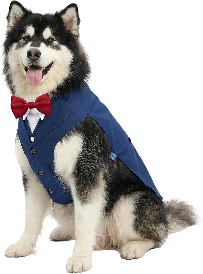 AVERYDAY Dog Tuxedo with Bow Tie for Wedding Outfit, Dog Suit Costume for Christmas Halloween Valentine’s Day, Adjustable Pet Tux Harness with Leash Ring, Formal Wear for Small Medium Large Dogs
