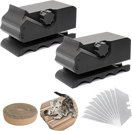 2 Pcs Cardboard Cutter for Cat Scratchers,Hand Cardboard Cutter with 10 Pcs Blade, Recycle Cardboard Boxes into DIY Cat Scratchers, Ergonomic Handle for Precision Cutting – Fun 3D-Printed Cat Design