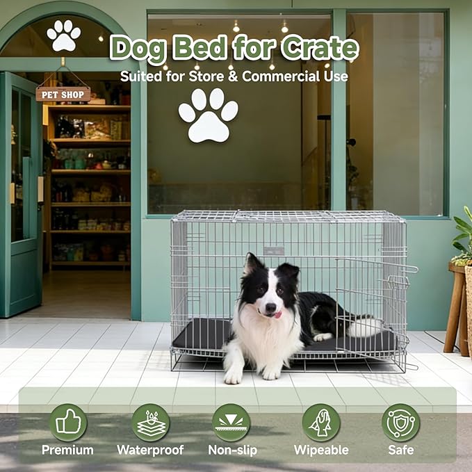 Outdoor Dog Crate Pad, Reversible Waterproof Crate Mat Bed, Wipeable Kennel Mat Pet Sleeping for Medium Large Dogs, Waterproof, Wipeable, Anti-Slip, Kennel Pads 35 x 22 Inch, Black