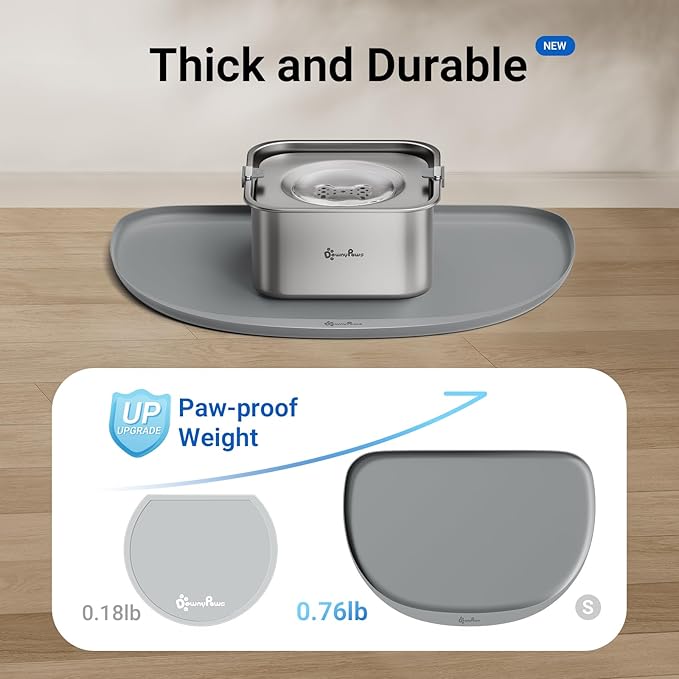 DownyPaws Cat Food Mats for Floors Waterproof, BPA Free Silicone Pet Feeding Mat, Non-Slip Pet Food Mat with High Raised Edge, Cat Placemat for Messy Drinkers, 18"×12.5", Gray (Pack of 2)