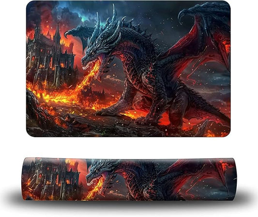 Dog Food Mat, 19.6" x 23.6" Absorbent Pet Feeding Mat for Food and Water, Waterproof Diatom Mud Pet Placemat with Non-Slip Rubber Backing, Cat Bowl Mat for Floors - Flaming Gray Dragon