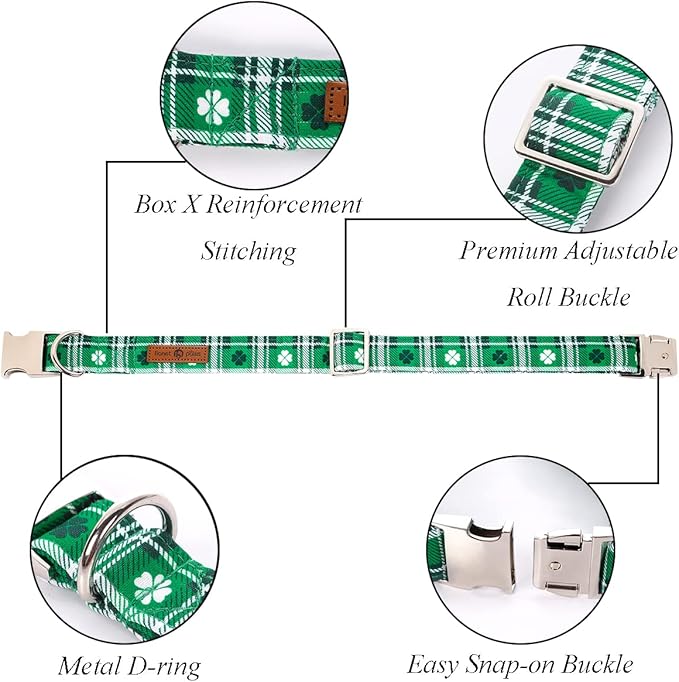 Lionet Paws St Patricks Day Dog Collar with Bowtie, Irish Green Shamrock Clover Sailor Bow Collar with Metal Buckle for Dogs, Adjustable Cute Dog Collar Girl, XS, Neck 8-12 in