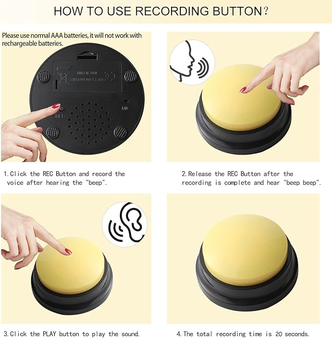 Dog Buttons for Communication, Set of 4 Color Dog Talking Button, 30s Voice Recordable Pet Training Tool, Speaking Buttons for Cats & Dogs with Scene Stickers and Rubber Mat (Red_B)