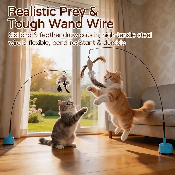 Interactive Cat Toys for Indoor Cats, Automatic Flying Bird Feather Toy, Rechargable Electric Cat Teaser Enrichment, 5-Minute Auto-Pause Smart Self-Play Teaser
