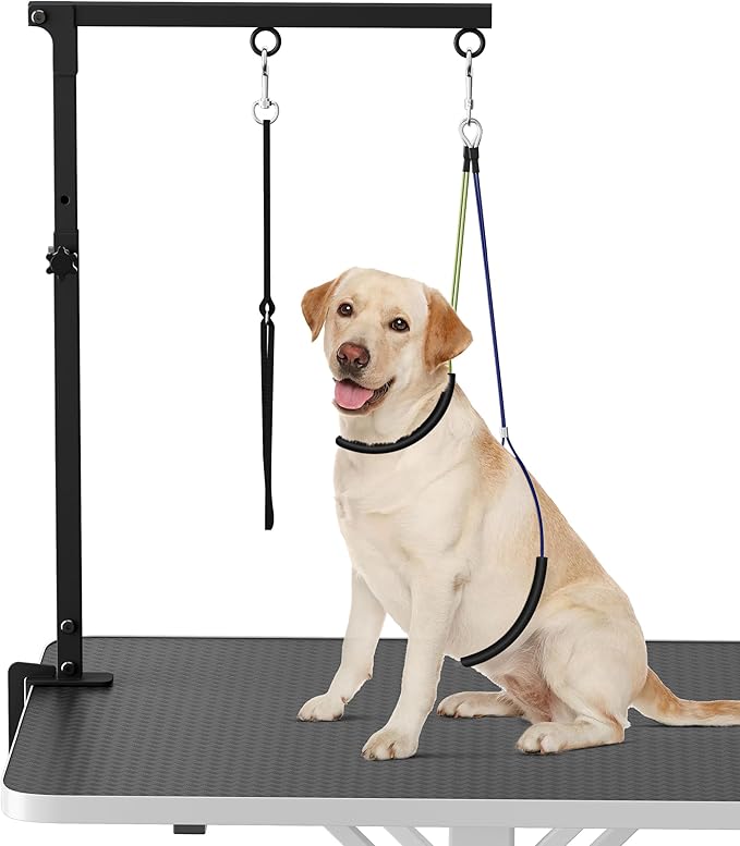 Dog Grooming Arm with Clamp for Small Dog, Adjustable Height to 33in, Pet Grooming Arm for Table with 1 Loop Noose & 2 No Sit Haunch Holder for Home & Store Nail Trimming (Table Not Include)