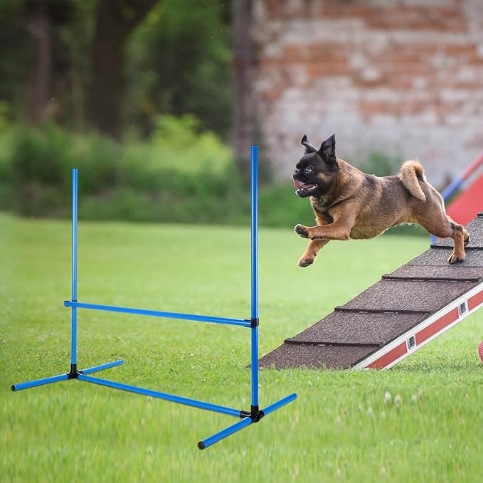 Shappy 4 Pieces Dog Agility Equipment with Adjustable Height Jump Bars Adjustable Dog Agility Jumps with Carry Bag Exercise Jumping Hurdles for Indoor Outdoor Course Game(Blue)