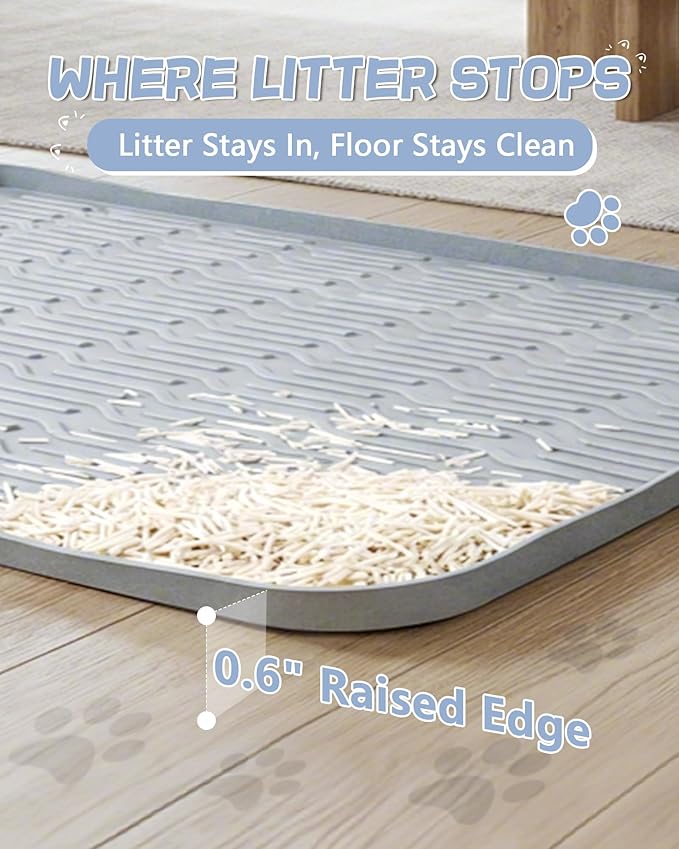 ANWA Waterproof Cat Litter Rug, 34" x 22" Large Silicone Cat Litter Mat Litter Trapping Mat, Heavy-Duty, Easy to Clean
