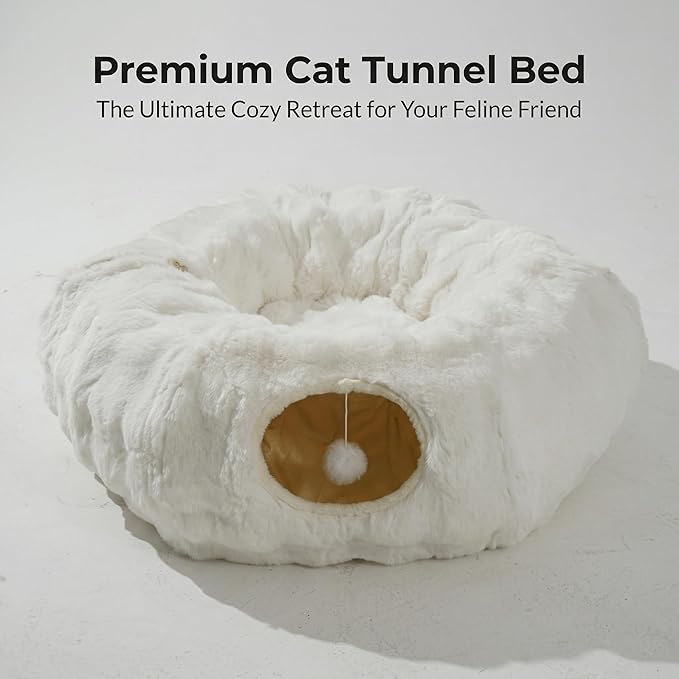 2 in 1 Luxury Plush cat Tunnel with cat Bed for Small Medium Large Cats,Multifunctional Cat Toys.
