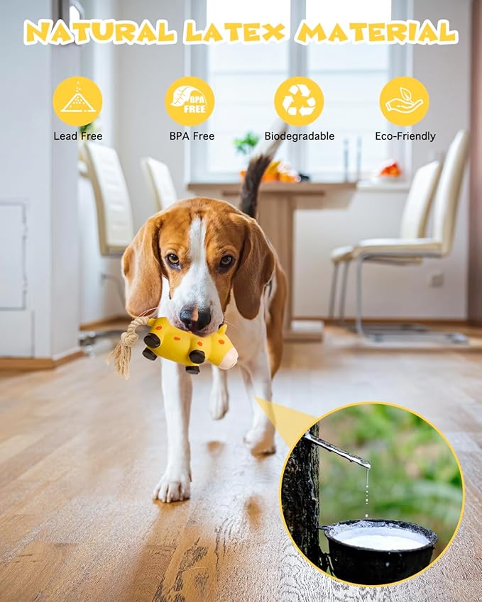 SCHITEC Squeaky Rope Dog Toys, Latex Rubber Squeak Animal Tug of War Toy, [2 Pack] Interactive Play Puppy Chew Toy for Small Medium Dogs