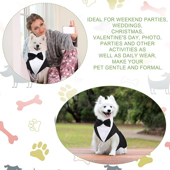 Weewooday Dog Tuxedo and Bandana Set Dogs Formal Tuxedo Pet Wedding Party Suit Wedding Bow Tie Shirt for Birthday Costumes(Cute Style,S)
