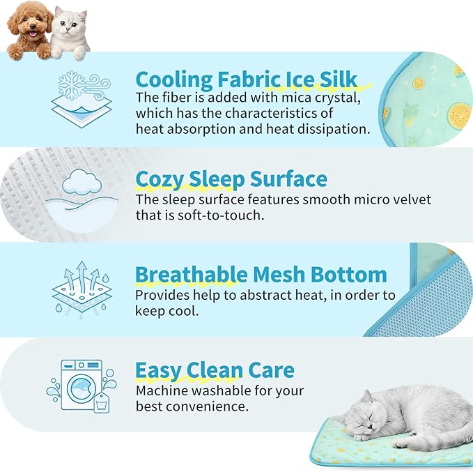 NWK Pack of 4 Pet Cooling Mat -Q-Max>0.345 Ice Silk Cooling Mat for Dogs & Cats Portable & Washable Pet Cooling Blanket, Car Seats, Beds for Summer (4pcs, Green Fruit, 20'' X 16'' X 0.3'')