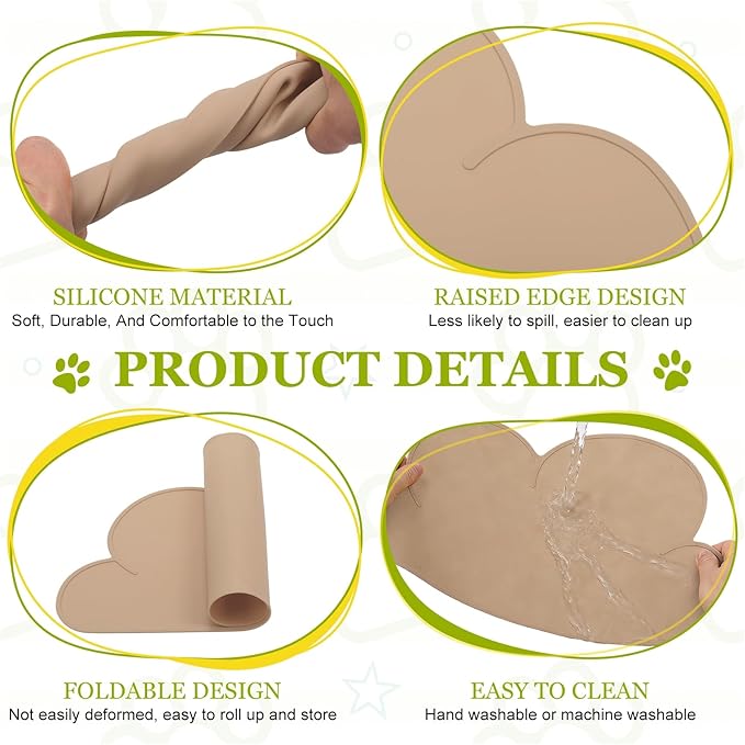 Silicone Pet Feeding Mat, Waterproof Dog Cat Food Bowl Placemat Tray Anti-Slip with Raised Edge Foldable Heat-Resistant (Light Brown, Cloud Shape), Intended for Cat Dog Water Bowl