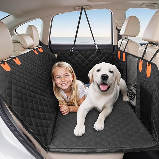 HOTEAGLE Pet Car Seat Cover with 3 Separate Hard Bottom Plates, Ideal for Car/SUV/Small Trucks, Back Seat Extender for Dogs Holds 400lbs, Black