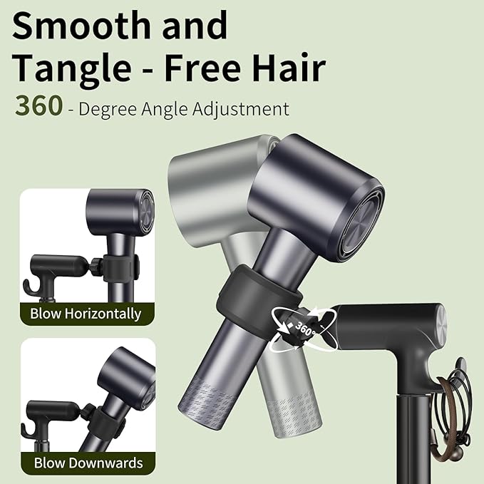 Hair Dryer Stand Hands Free With Anti-Slip Stable Base, Aluminum Alloy ,Adjustable Height 17 - 51 Inch,Blow Dryers Hairdryer Holder for Families & Pet Grooming & Salon Use Hair Dryer Holder（Black）