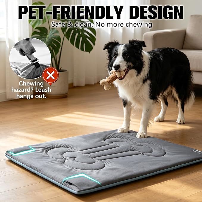 EXPAWLORER Outdoor Travel Dog Bed, Portable Waterproof Reversible Camping Durable Dog Pad, Easy to Roll Up with Buckle Large Washable Pet Mat for Medium Large Dogs Puppy Cats Sleeping Outside 26"x43"