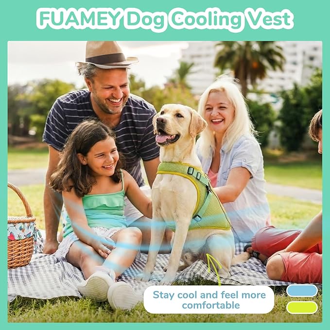 FUAMEY Dog Cooling Vest for Large Dogs Doggy Evaporative Cooling Jacket in Hot Weather Puppy Breathable Mesh Cooler Vest with Reflective Stripe Pet Summer Harness Shirt for Hiking Training Green 2XL